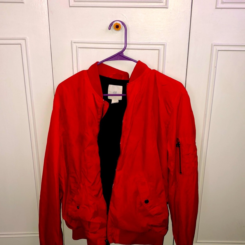 Red H&M’s bommer jacket